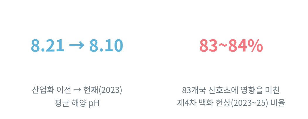 해양 산성화와 산호 백화 현황을 정리한 파스텔톤 도표